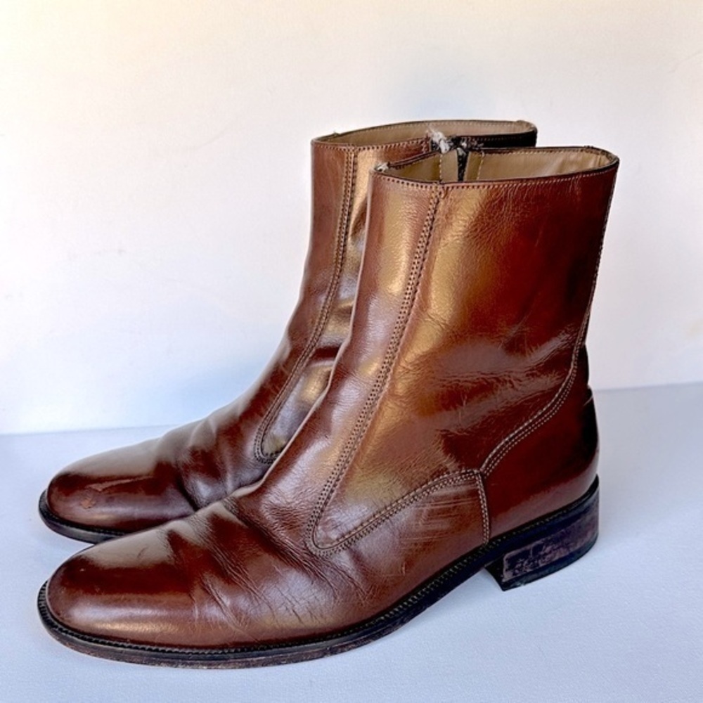 Vintage Florsheim Brown Leather Zip Up Square Toe Chelsea Boots Size 9 1/2 mens